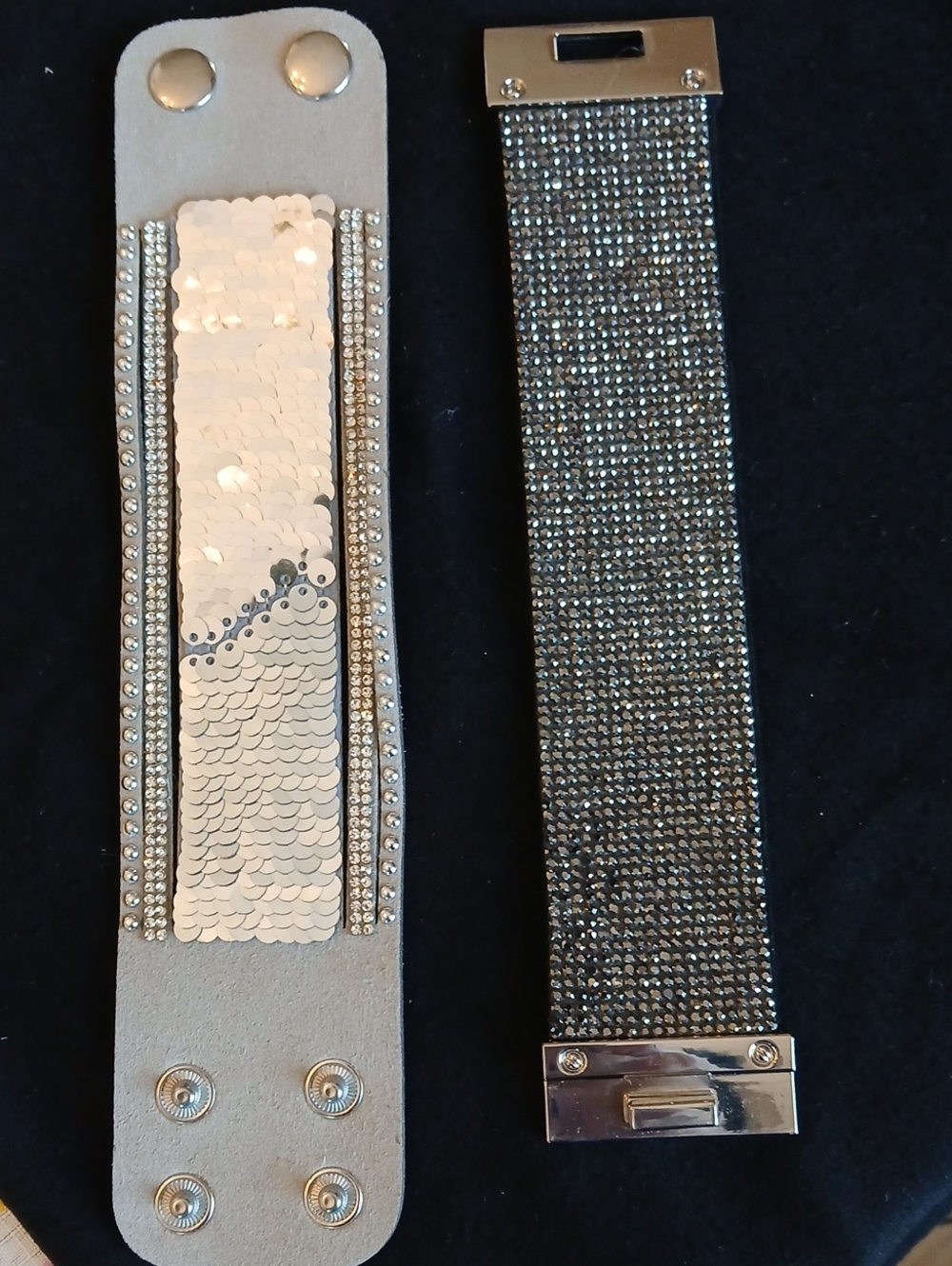 Sparkling Sequin & Rhinestone Bracelet Set - Silver